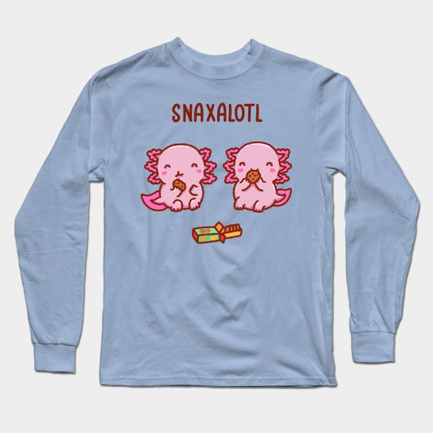 Cute axolotls snacking on some cookies, snaxalotl Long Sleeve T-Shirt by Tinyarts